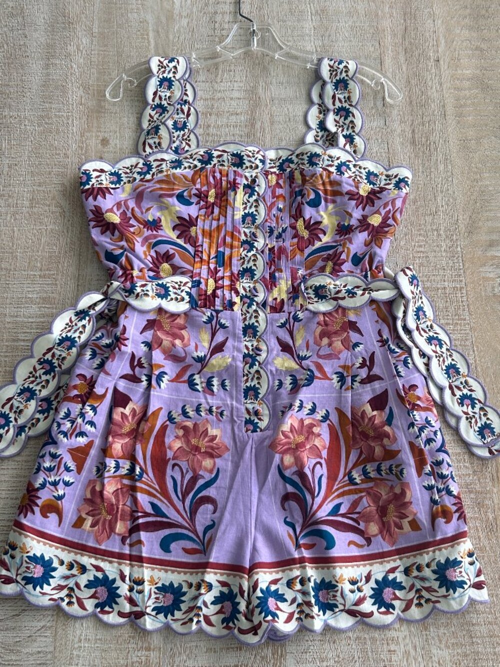 Farm Rio Flower/Floral Tiles Lilac Scalloped Linen Romper Size Medium NWT - Picture 4 of 16